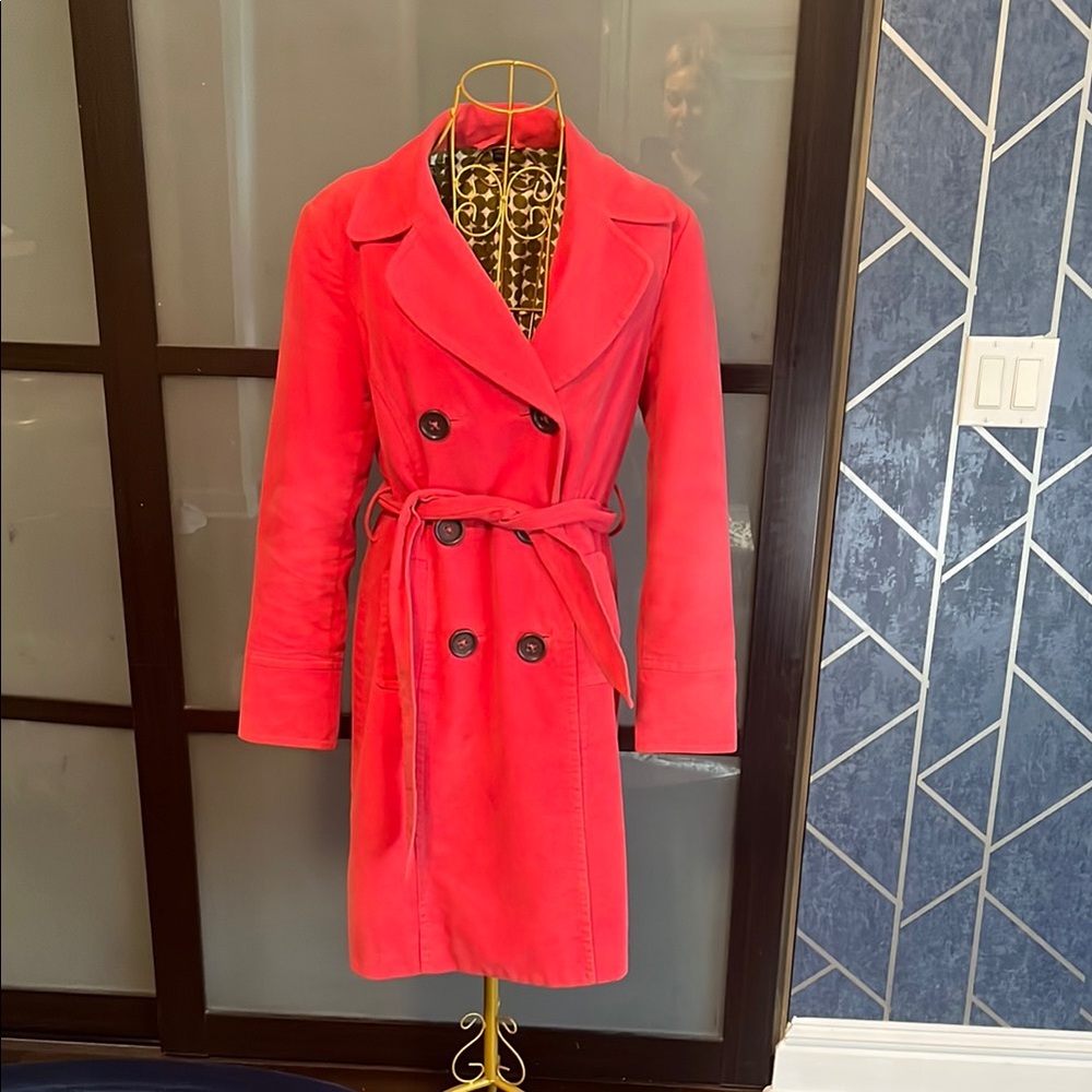 Boden Double-Breasted Red Cotton Trench Coat
